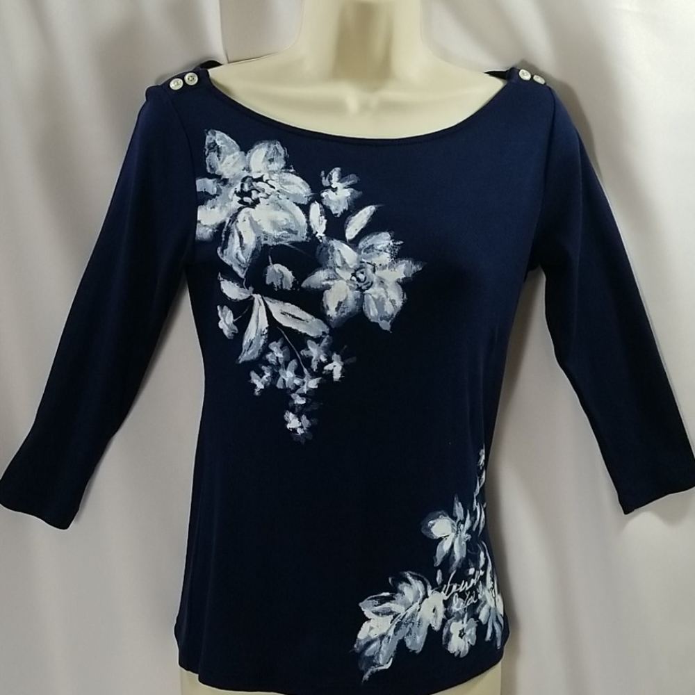 Ralph Layren Cotton Boat Neck Women Top 3/4 Sleeve